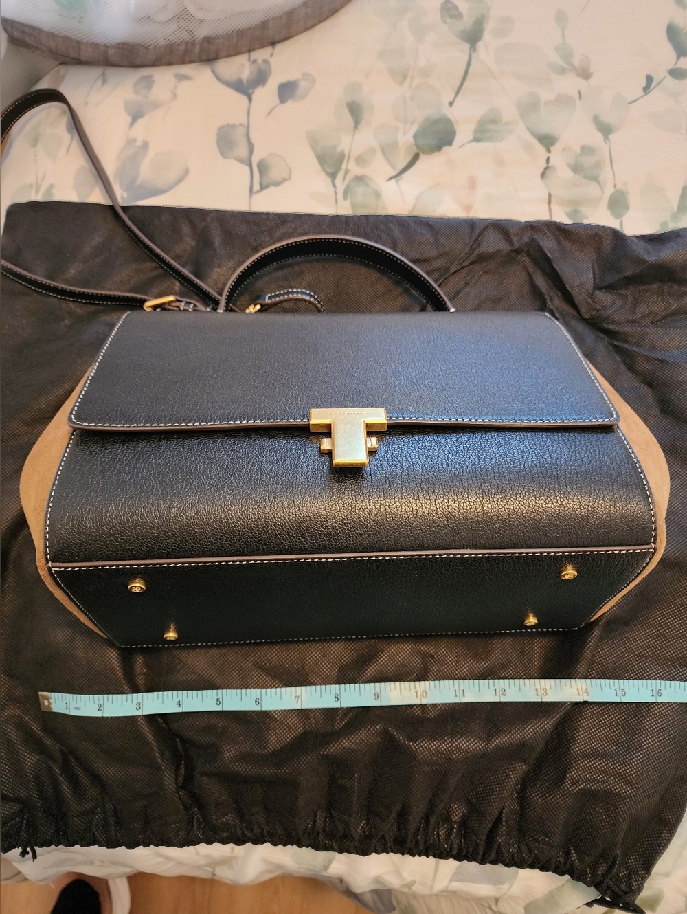 Tory Burtch Black and Brown Leather Suede Top-Handle Bag - Never Used - Picture 11 of 14